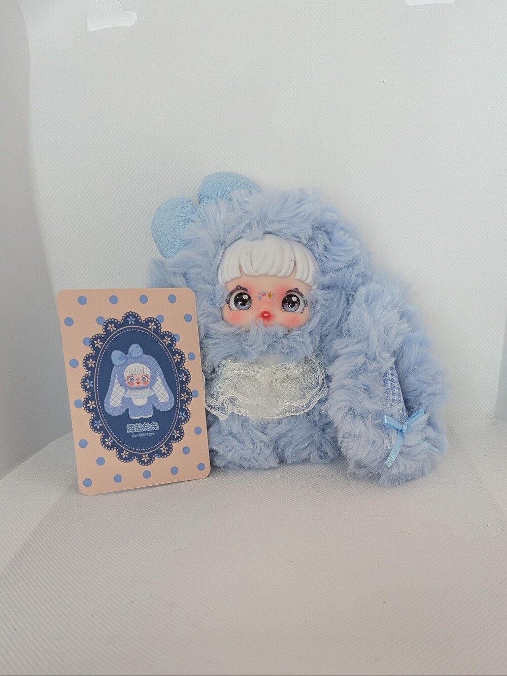 Plush Blue Bunny Doll with Lace Bib - Kids Toys - Picture 3 of 4